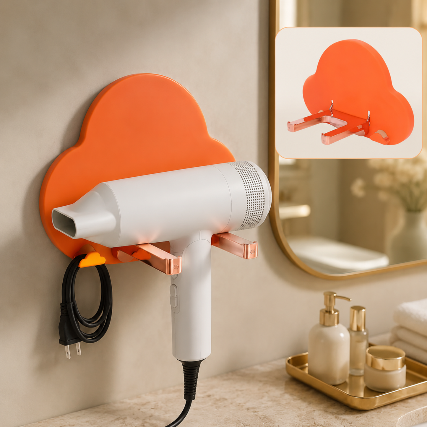 Hair Dryer Holder – Wall Mounted Foldable Stand | Calm & Curl