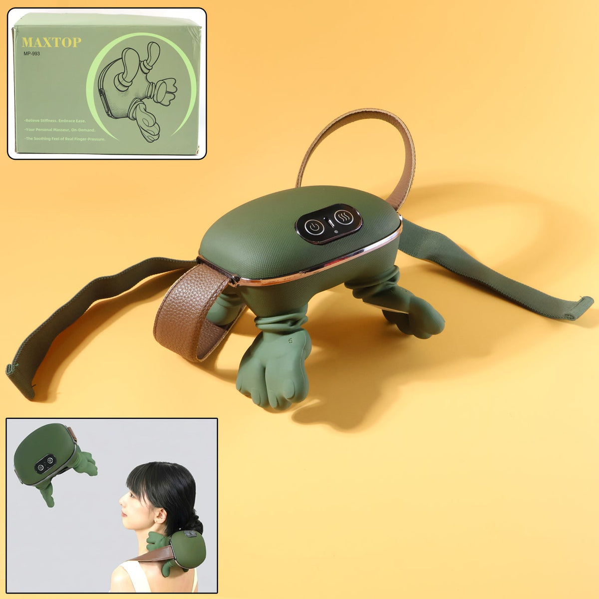 Rechargeable kneading massager with adjustable arm straps