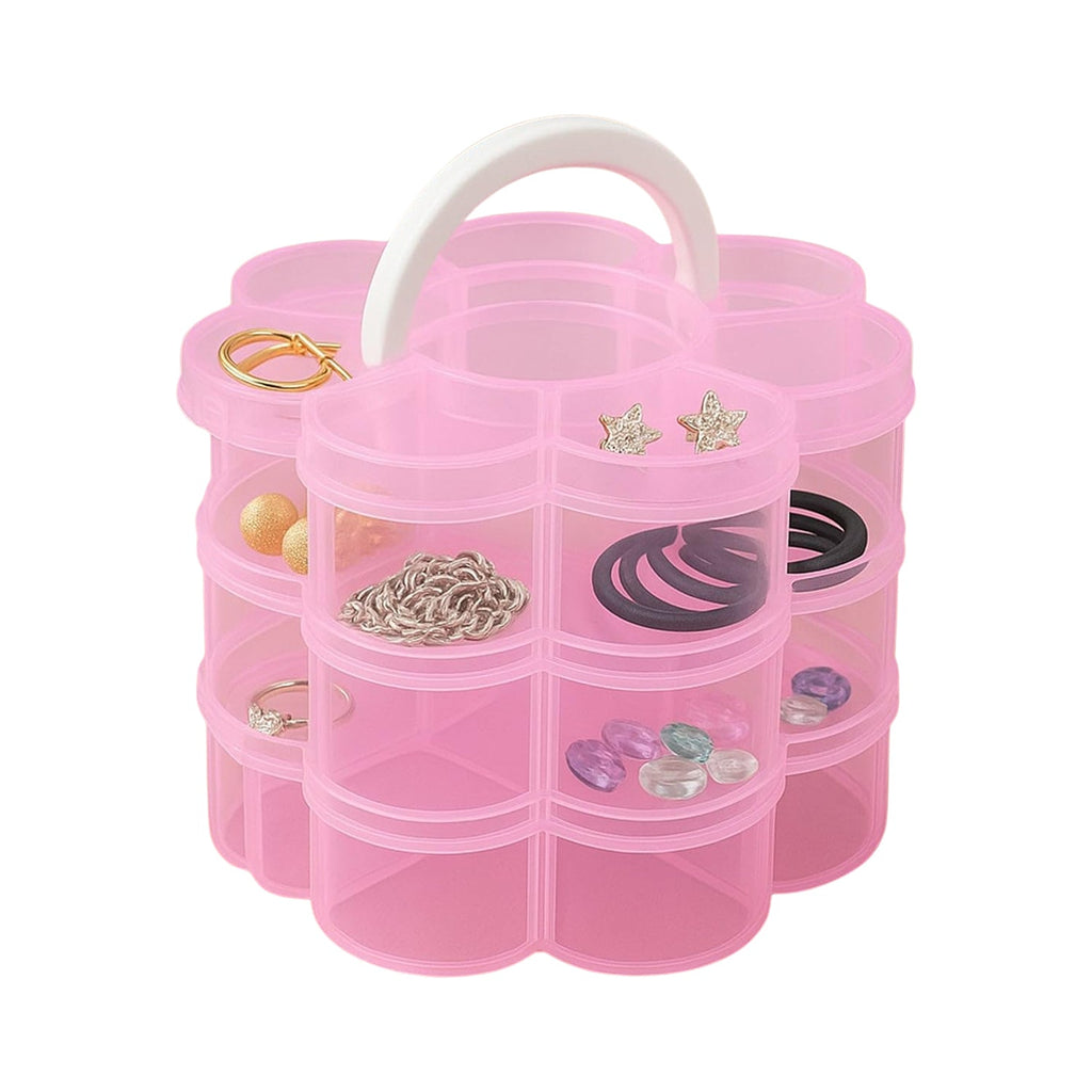 Transparent flower-shaped 3-layer organizer box stacked view India