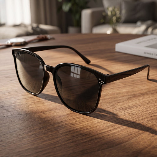 UV protection black sunglasses with classic square frame