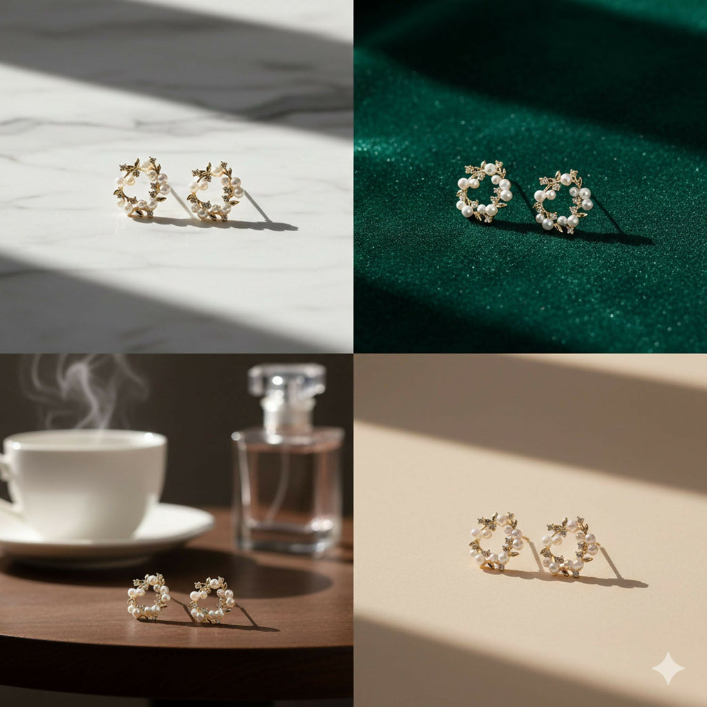 Romantic Golden Vine Pearl Studs – Timeless Floral Circle Earrings for Party Wear