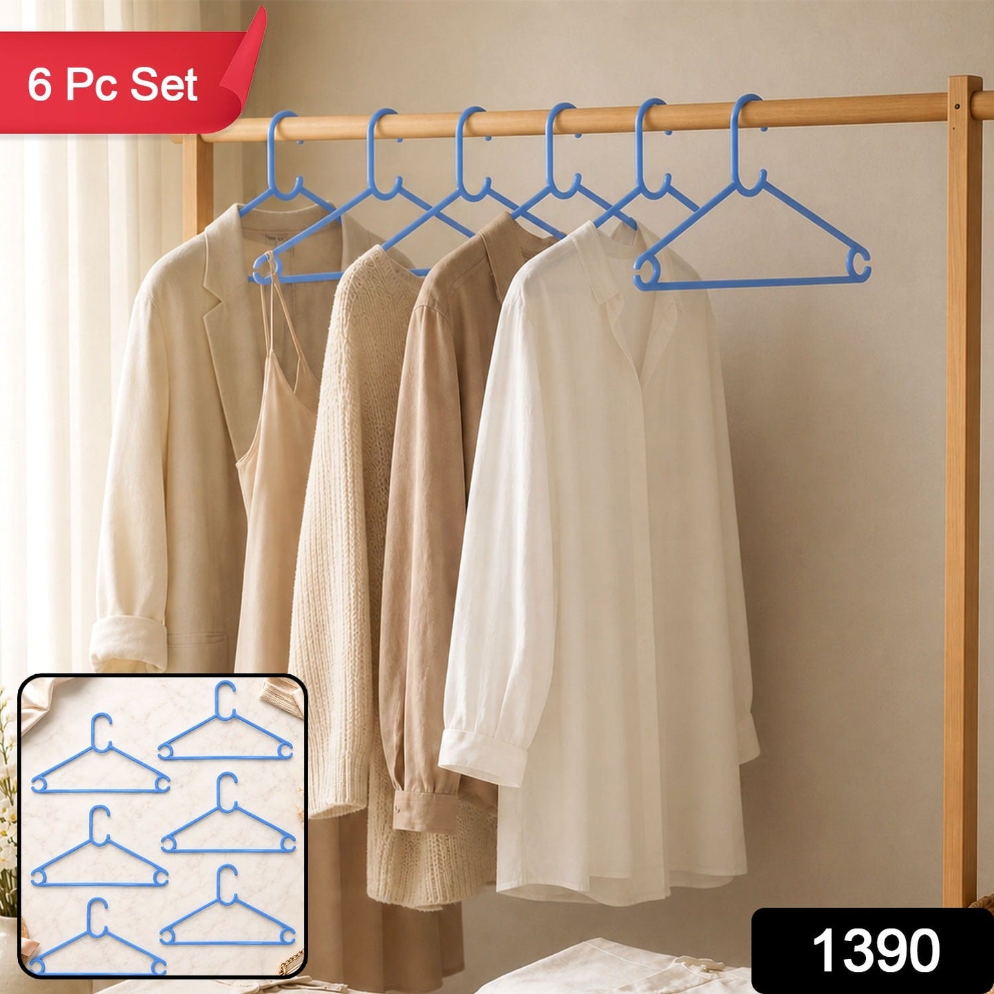 Plastic Clothes Hanger Set (6 Pcs) – Durable & Space-Saving | Indo Glow