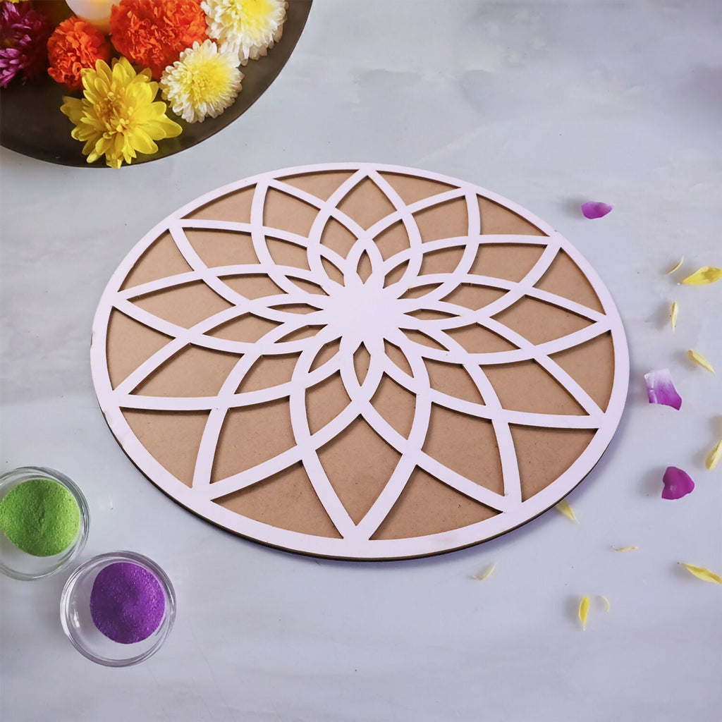 Round Flower Rangoli Stencil | 12 Inch
