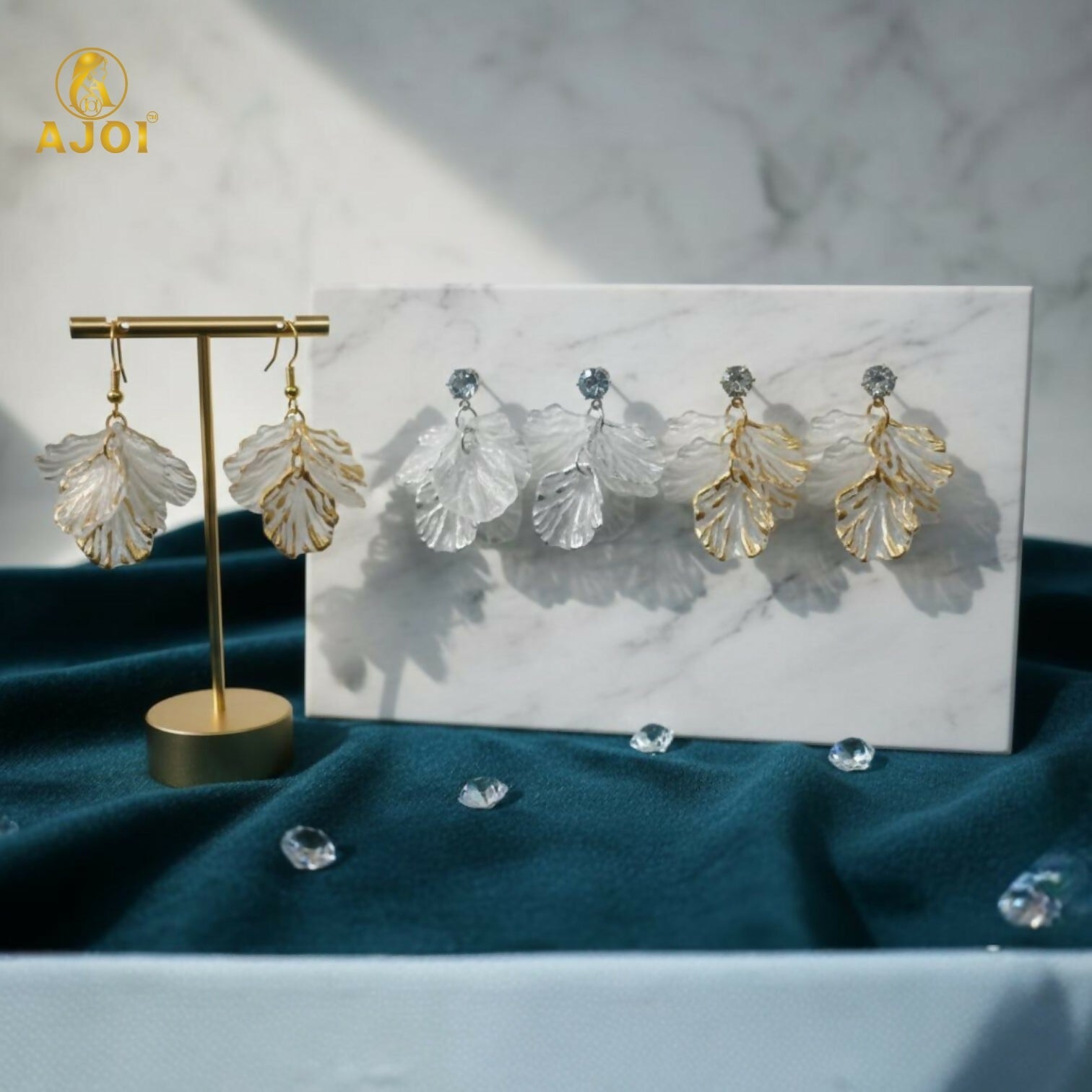 Transparent Leaf Design Drop Earrings Combo (3 Pair Set)