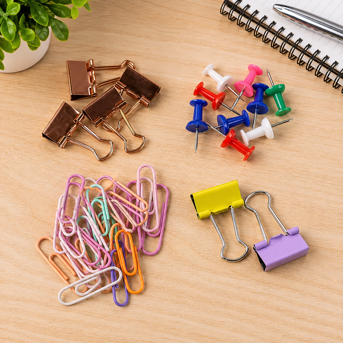 Office Clips & Pins Set – Colorful Durable Paper & Binder Clips