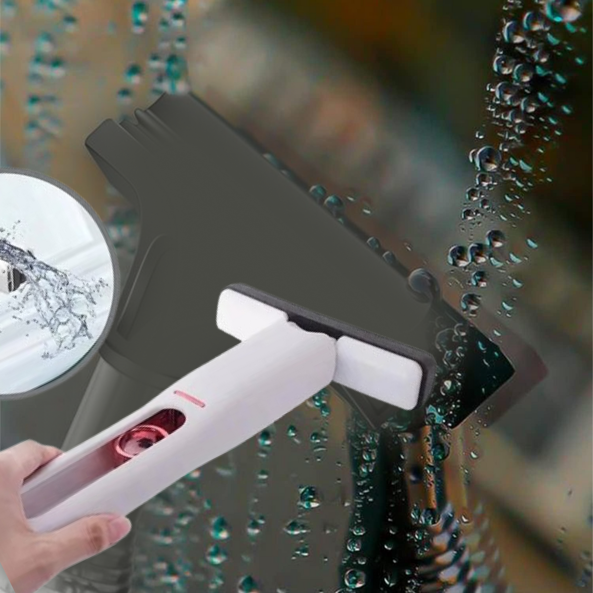 Portable window and car squeegee shown from an angled side perspective, emphasizing its versatile design.