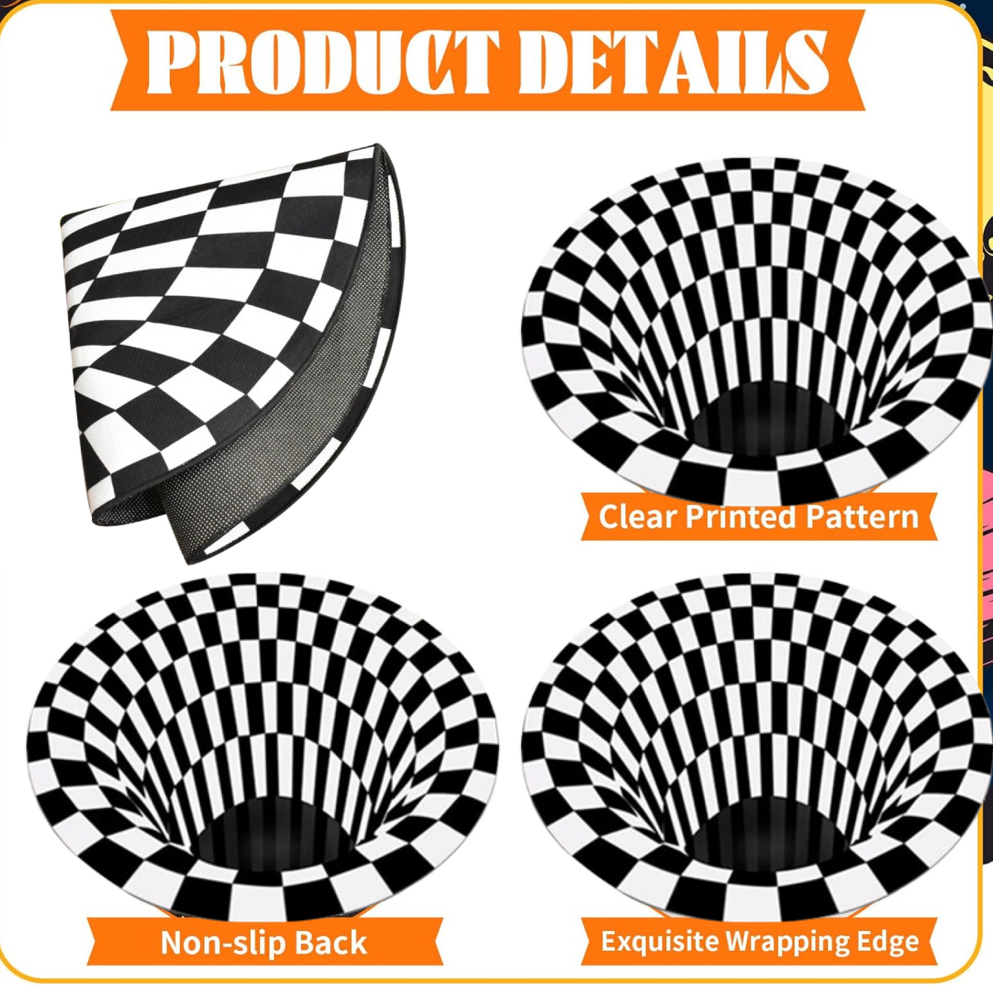 Close-up view of non-woven soft 3D vortex area rug showing pattern
