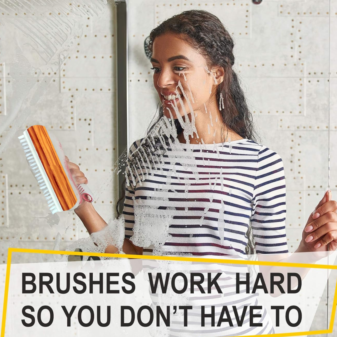 Veepee washing scrub brush featuring heavy-duty nylon bristles and ergonomic wooden finish handle
