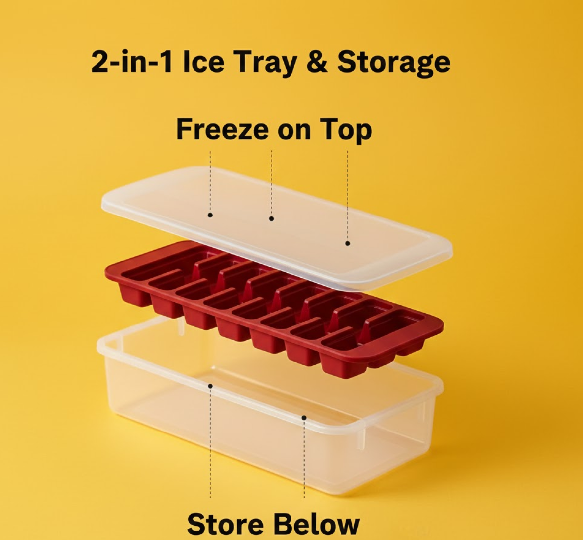 Ice Cube Tray with 2-in-1 Compartment – Leakproof & Durable Design