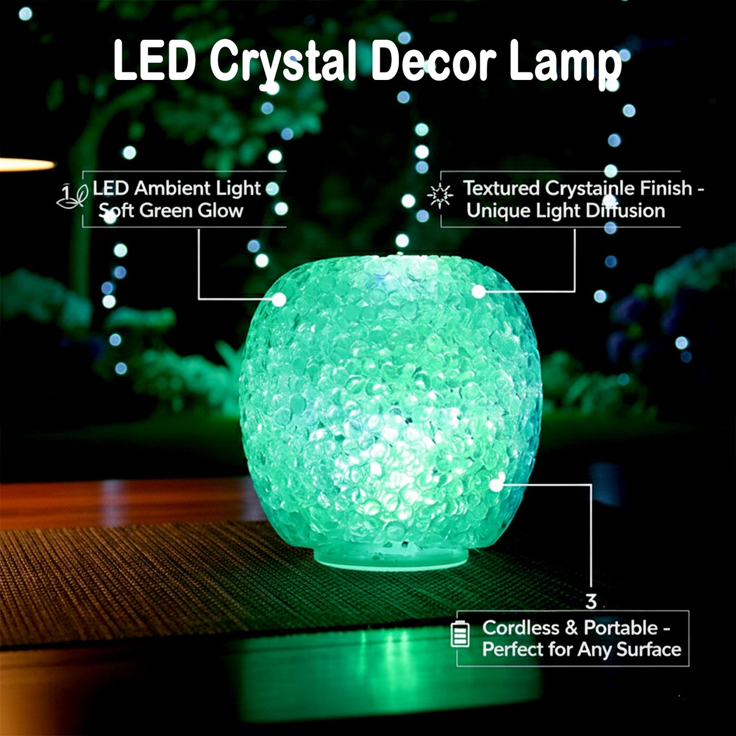 Single LED crystal table lamp showcasing textured crystal-style body