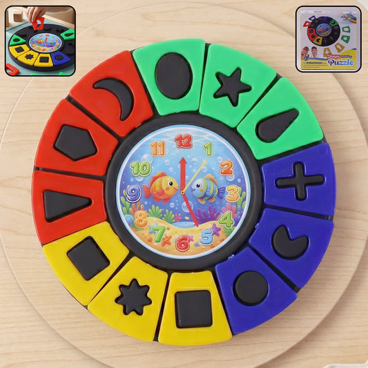 Colorful shape & color matching puzzle toy with clock face for toddlers