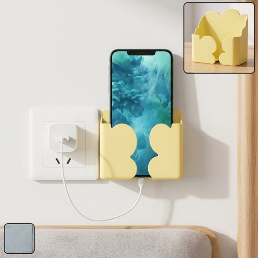 White wall mount phone holder designed for convenient charging and easy attachment.