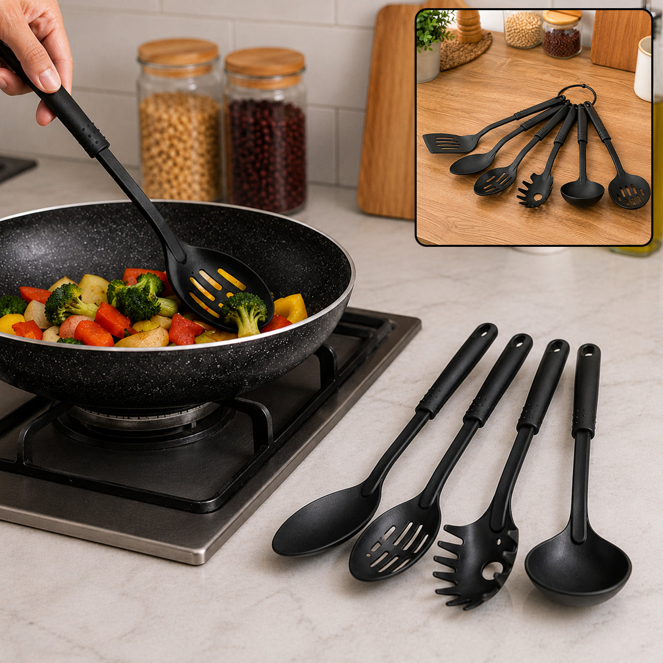Non-stick Spoon Set – Heat-Resistant Utensils (6 Pc) | Velvet Wipe