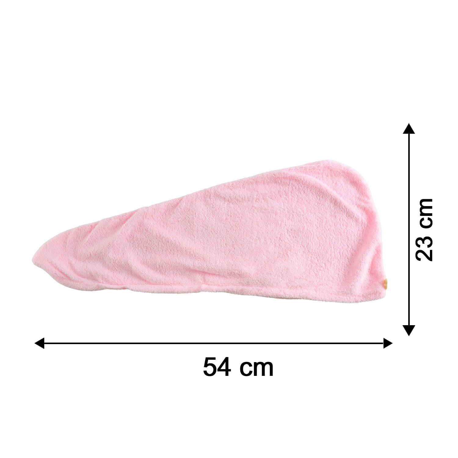 A pink microfiber hair wrap with dimensions of 54 cm by 23 cm on a white background.