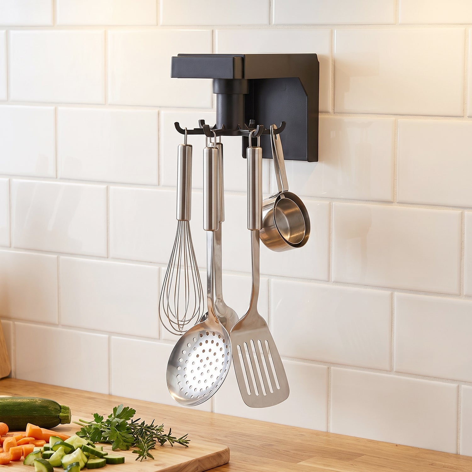 Rotating hook rack used for kitchen utensil storage