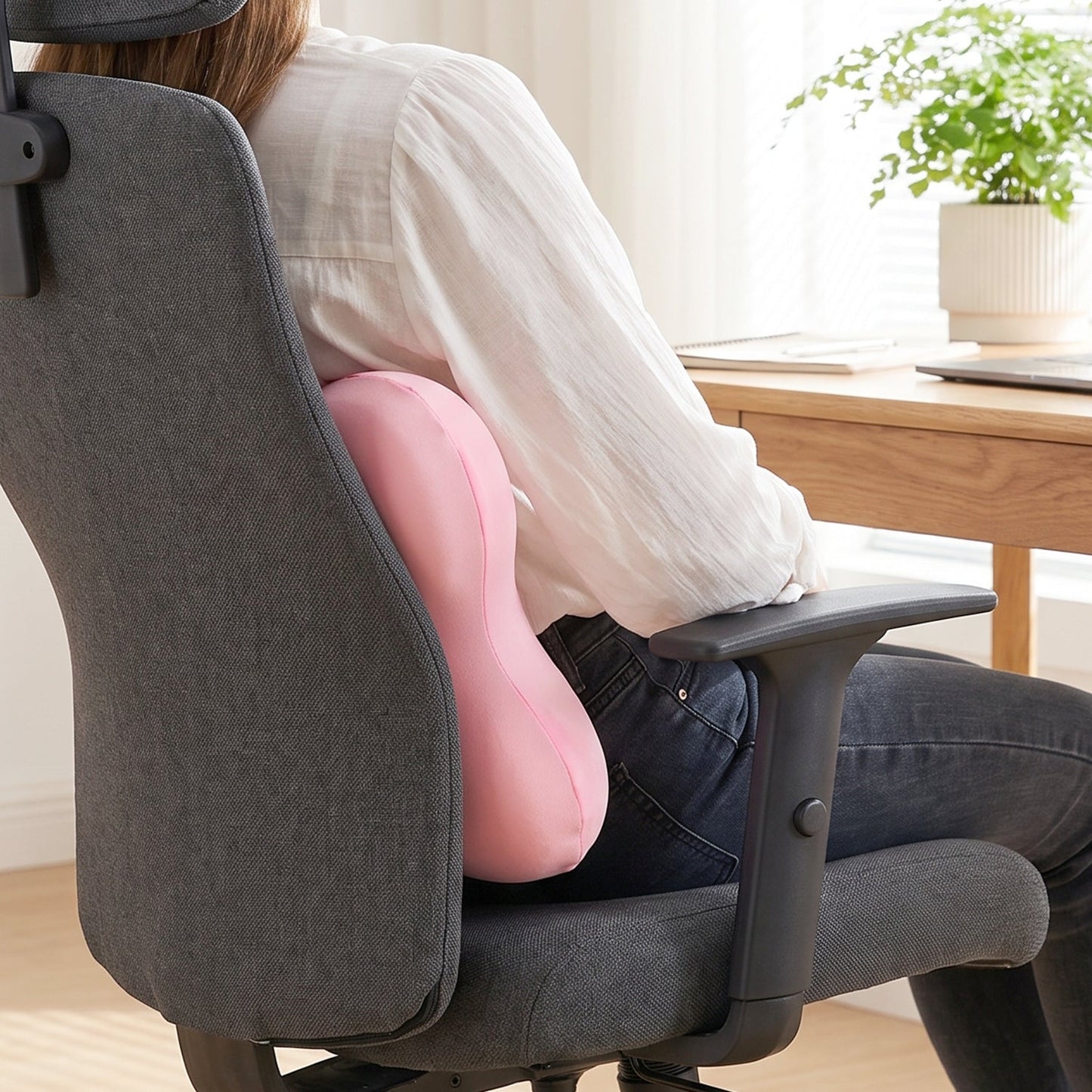 Chair back support cushion used on an office chair