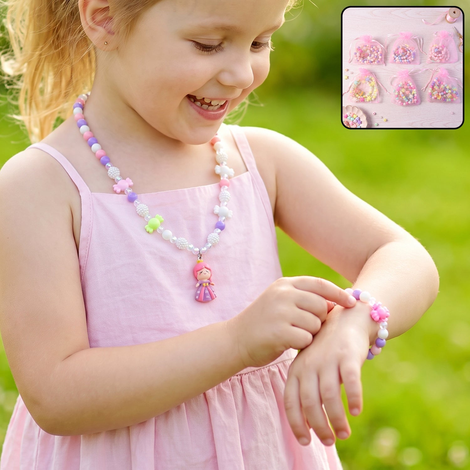 Kids bead necklace and bracelet set main image without SKU