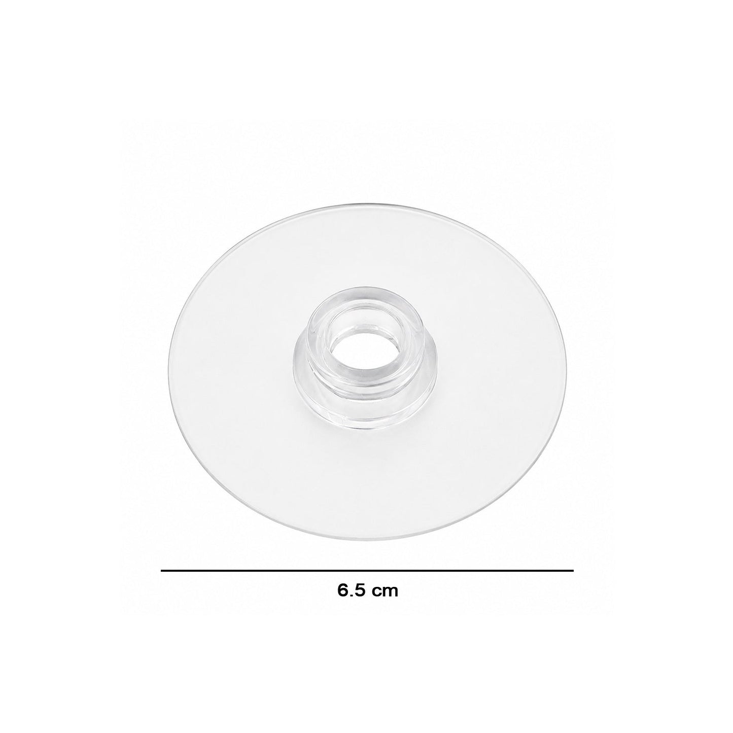 A clear plastic suction cup hook is shown against a plain white background, with a measurement of 6.5 cm indicated below.