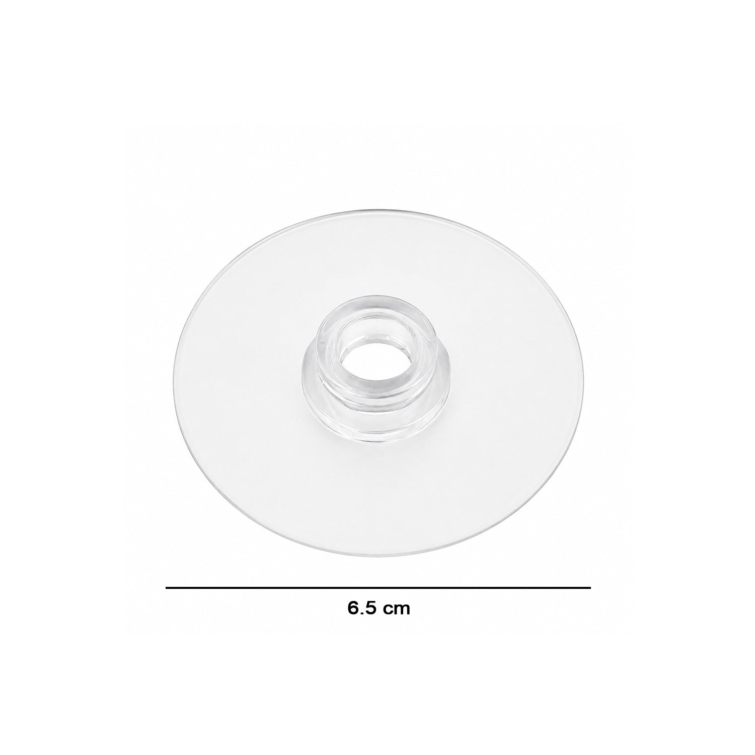 A clear plastic suction cup hook is shown against a plain white background, with a measurement of 6.5 cm indicated below.