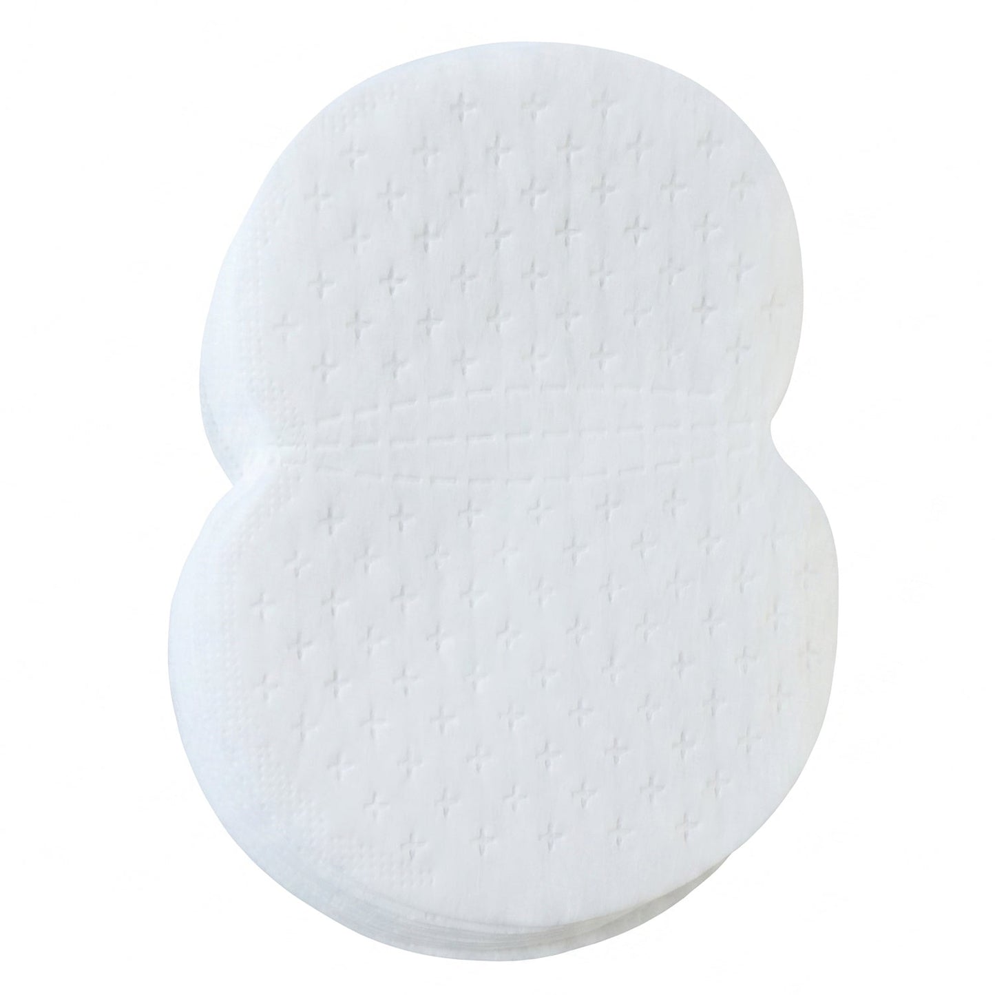 A stack of white, disposable underarm sweat pads with a textured surface on a white background.
