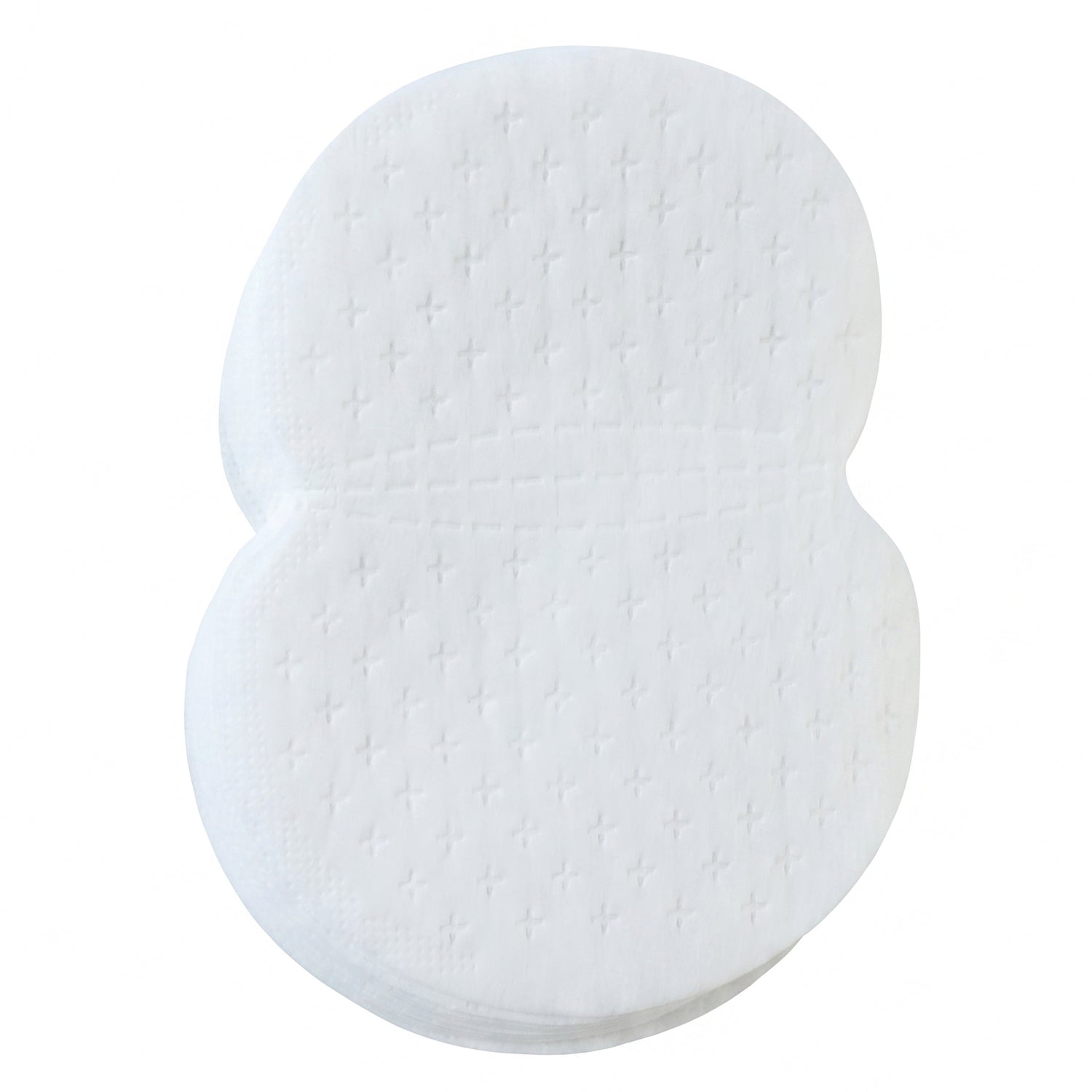 A stack of white, disposable underarm sweat pads with a textured surface on a white background.