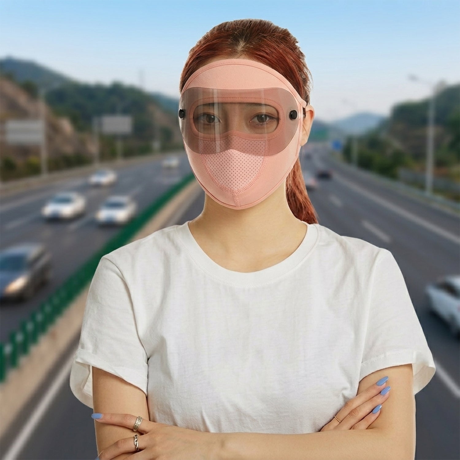 Cloth face mask shown flat with ear loops
