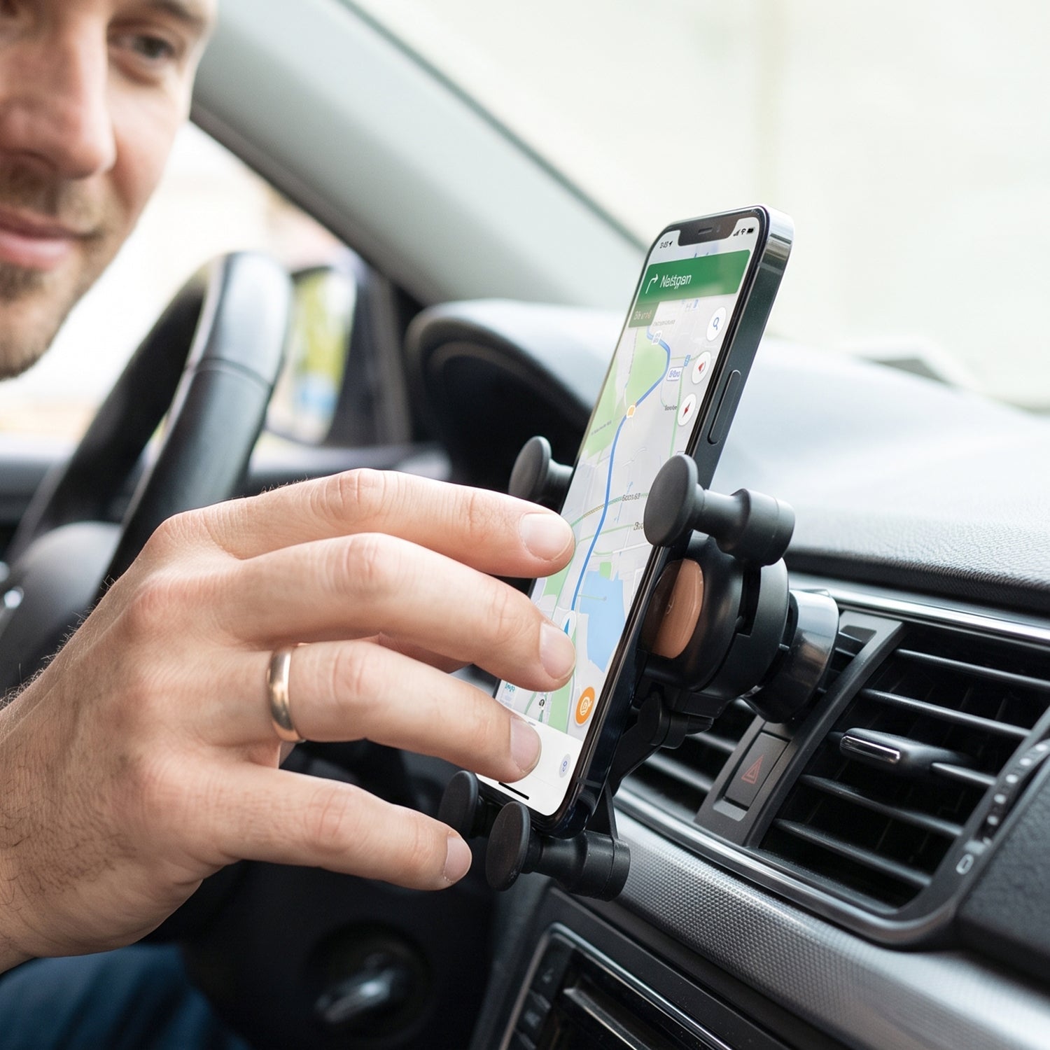 Vent mount holder keeping a phone in view while driving