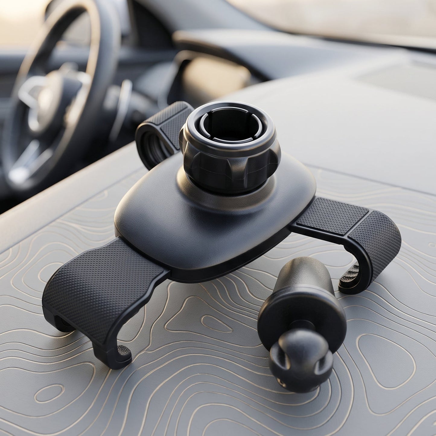 Gravity mount phone holder shown from the side
