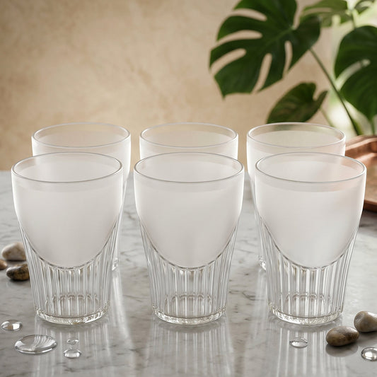 Classic unbreakable plastic juice glass set of 6, elegant ribbed design