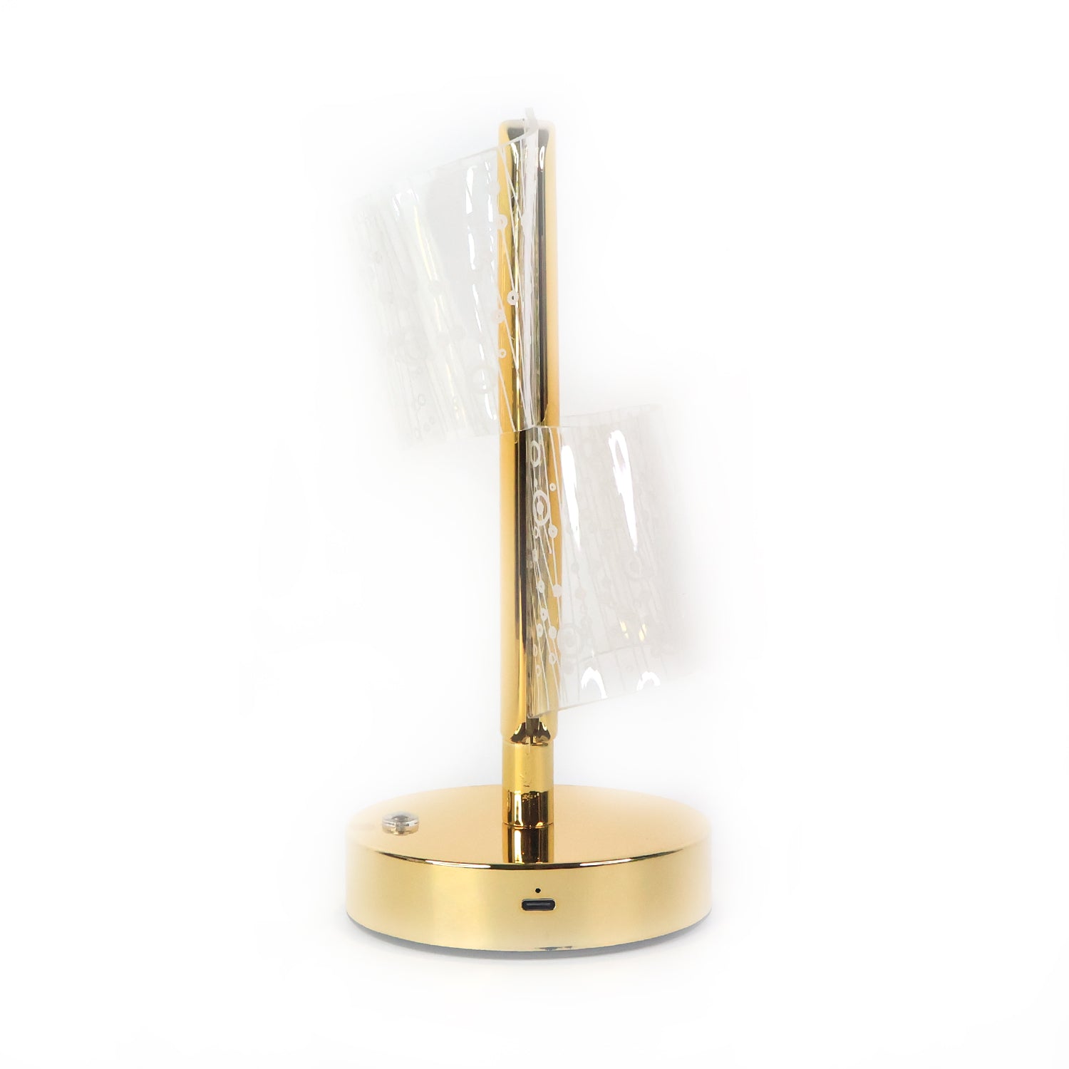Crystal LED table lamp glowing warmly, perfect for home ambiance