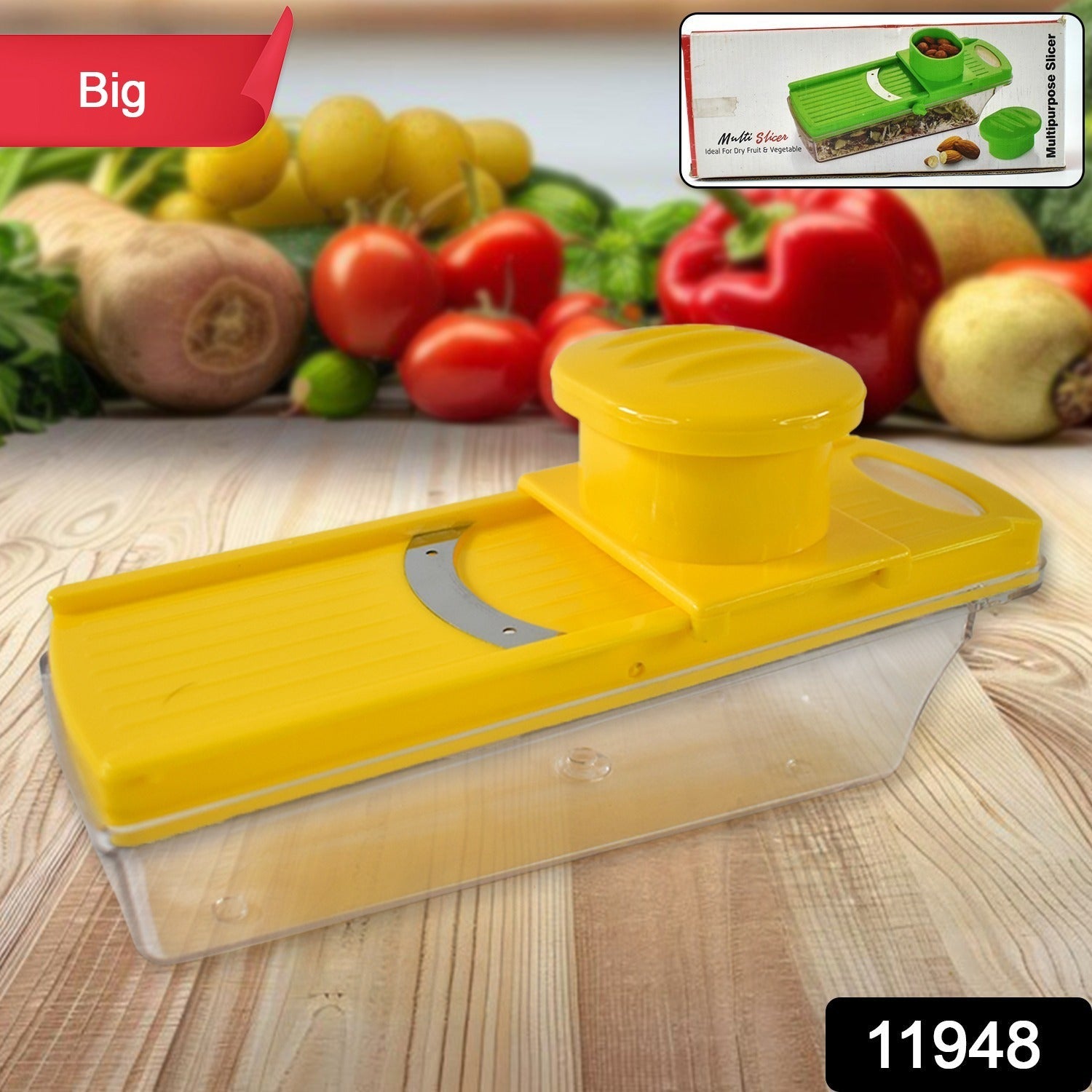 Large manual kitchen slicer with safety handle and sharp stainless steel blade