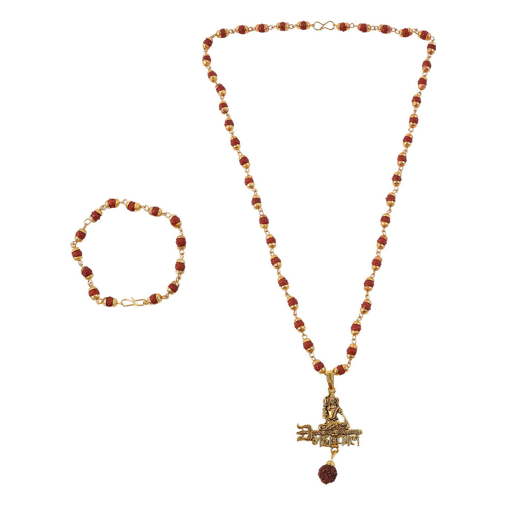 Shiv Mahakal Pendant With Rudraksha Mala & Bracelet Combo