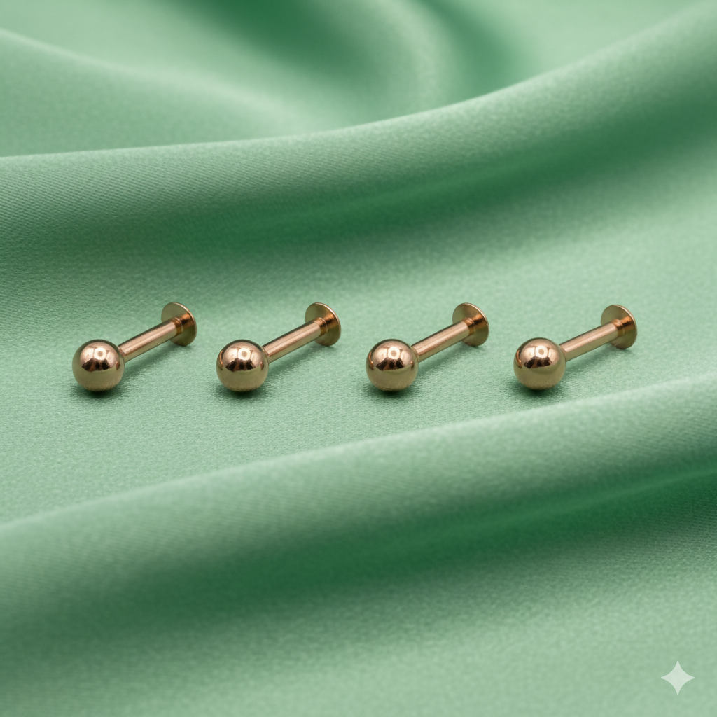 Rose Gold plated Flat Back Labret Stud Earrings for women and girls Combo Pack of 4