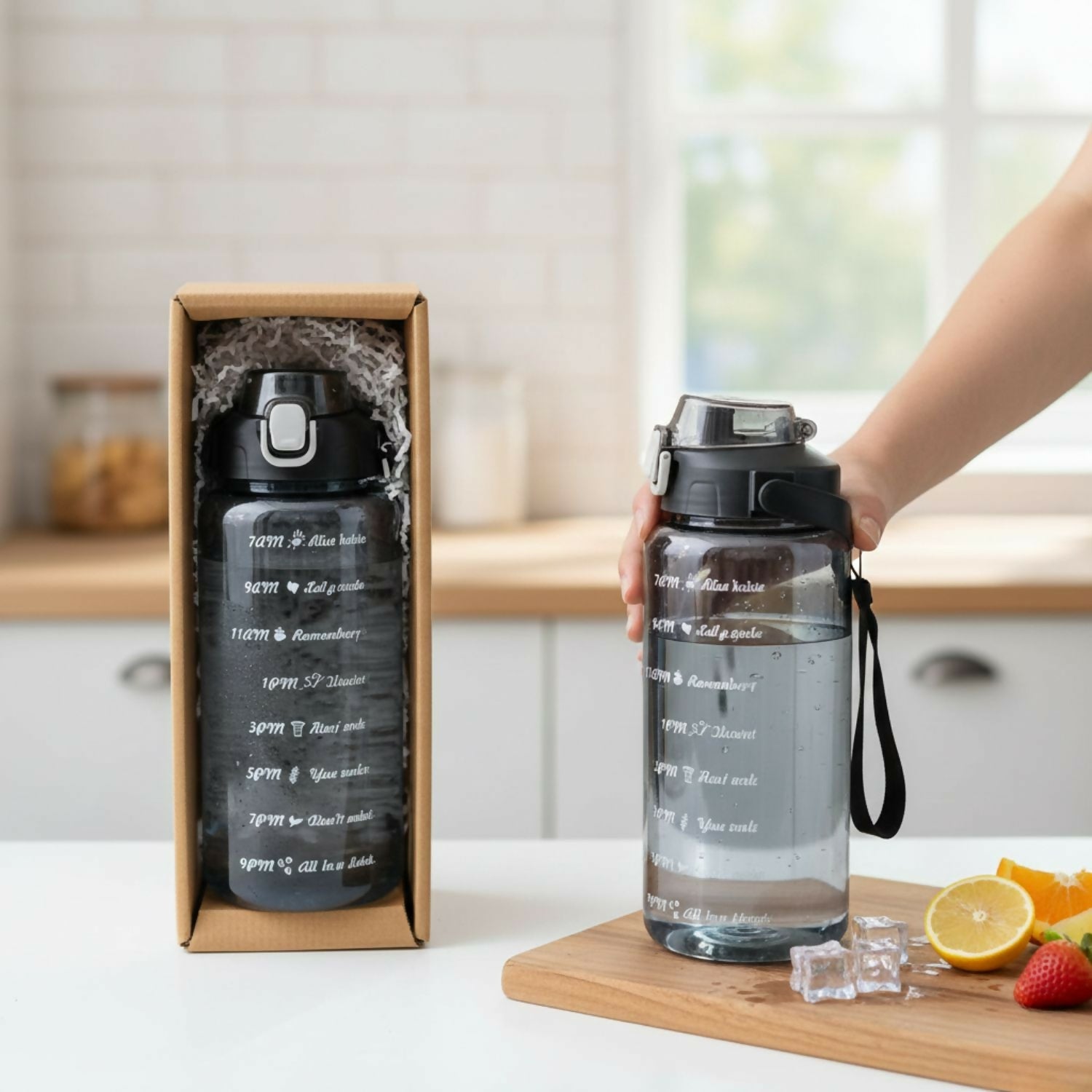 2 L Plastic Motivational Sipper Water Bottle - key feature close-up