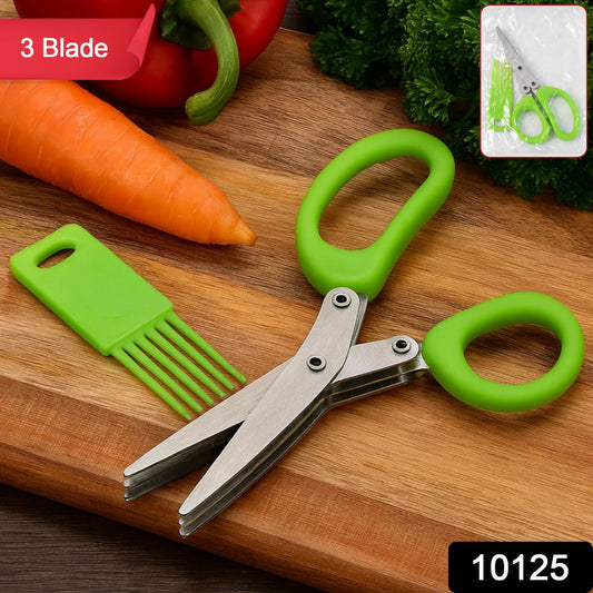 3-blade multipurpose kitchen scissors chopping fresh herbs and vegetables quickly