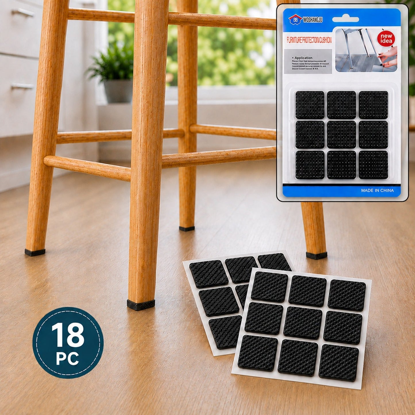 Self-Adhesive Furniture Pads – Square Floor Protectors (18 Pcs) | Styleva