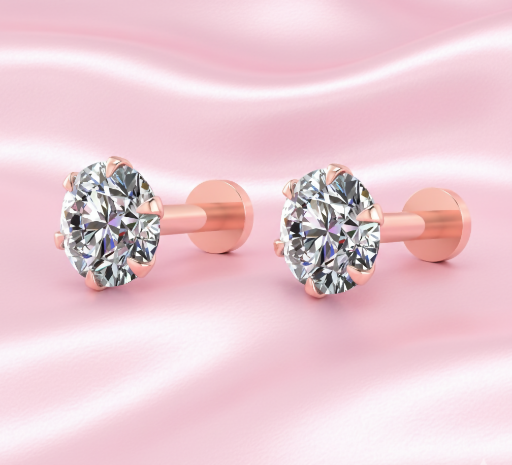 Rose Plated Solitaire Flat-Back Stud Earrings Combo 2