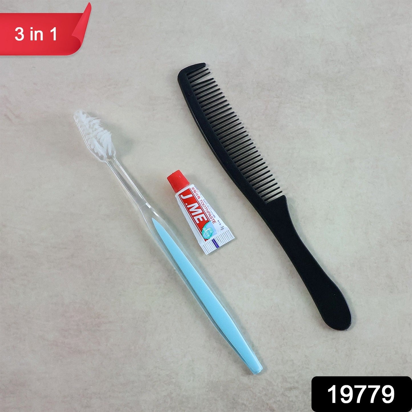 Travel comb and travel-sized toothpaste set for personal grooming