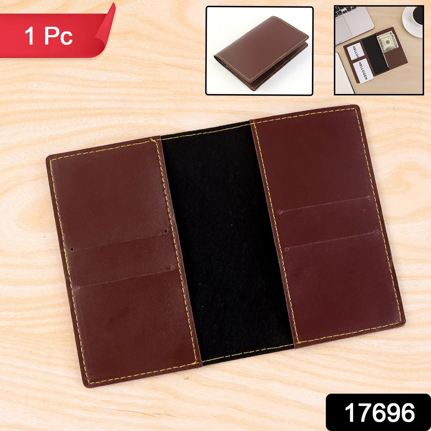 Close-up of PU leather card holder with multiple card slots for organized storage