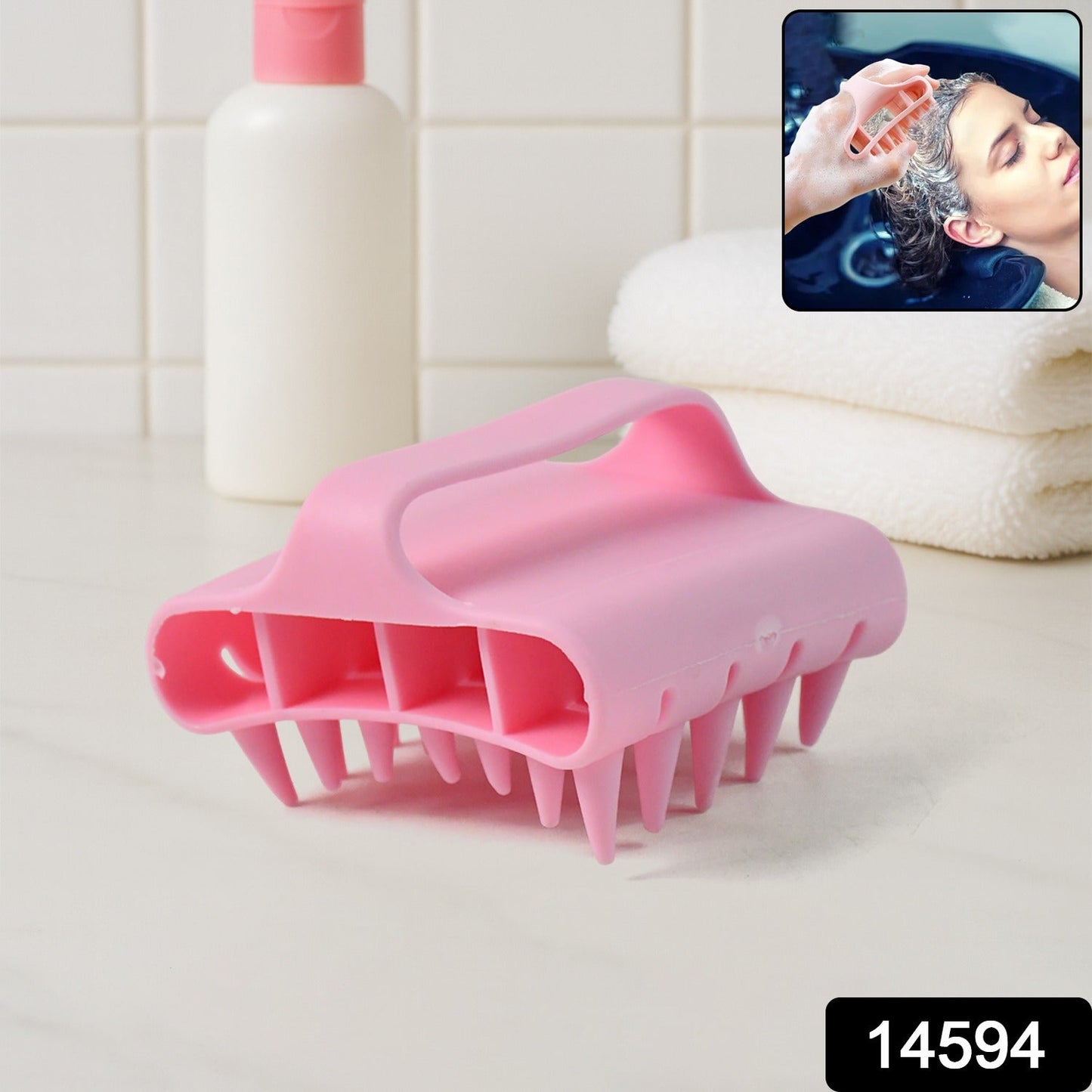 Close-up of handle grip on scalp massager shampoo brush for easy use