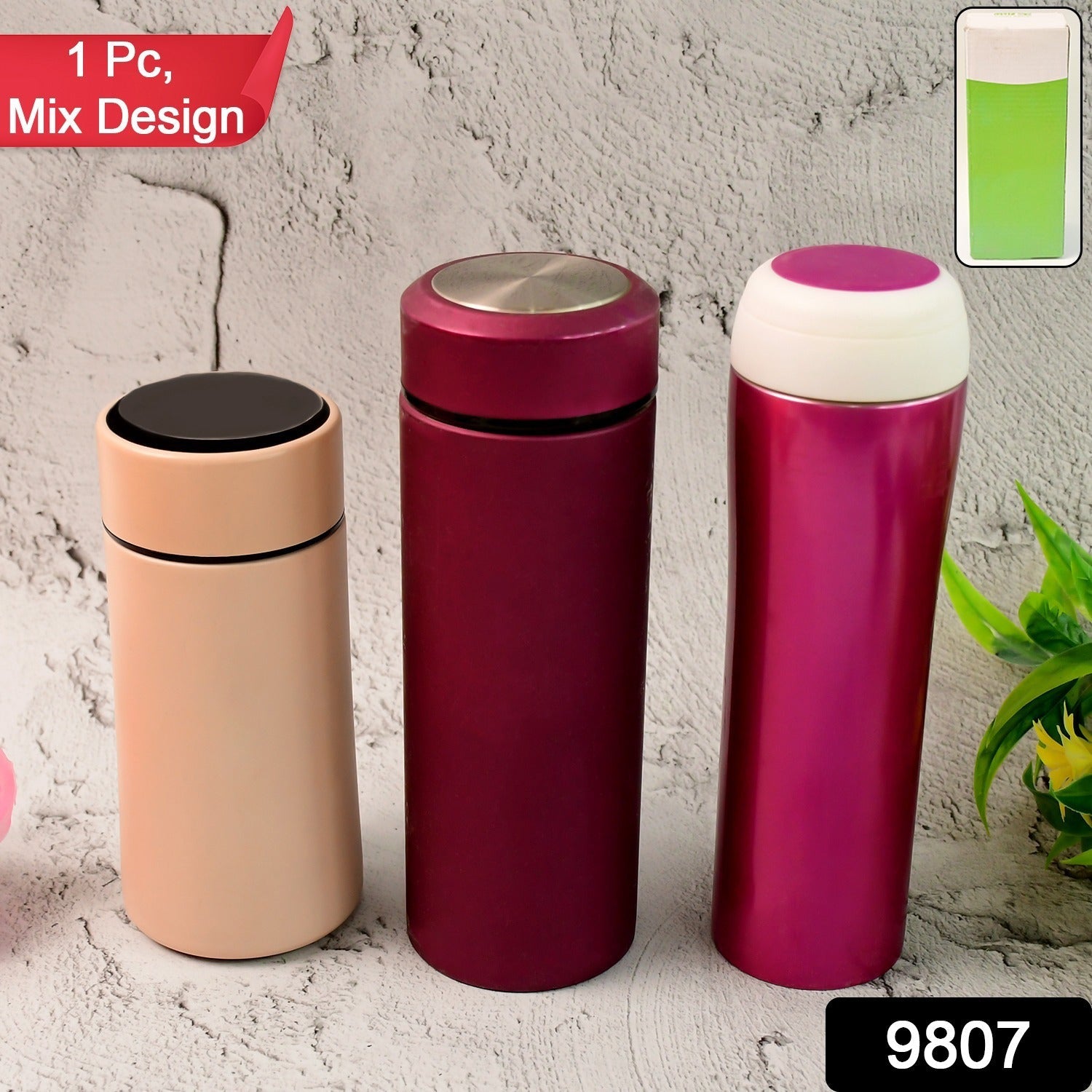 Vacuum insulated stainless steel water bottle in assorted stylish designs