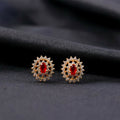 Elegant Red CZ Stone Stud Earrings with Gold Finish for Party, Wedding & Daily Wear