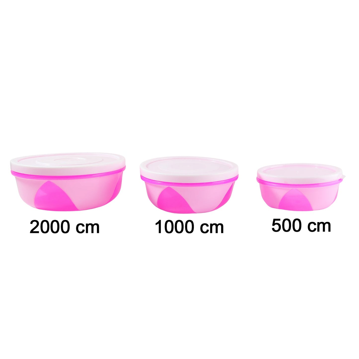 Reusable kitchen storage boxes of multiple sizes in pink and white