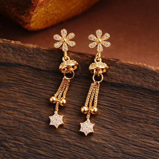 Sparkling Starburst Drop Earrings – Rose Gold Floral Dangles