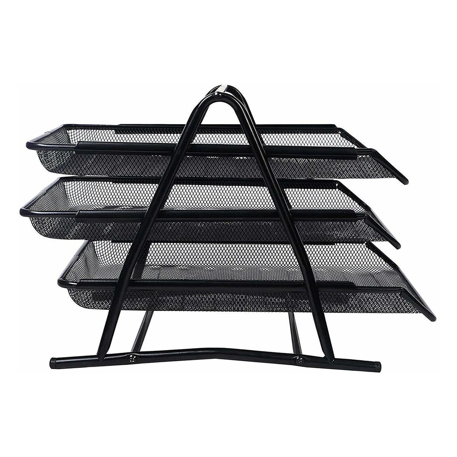 Metal file organizer rack with three compartments