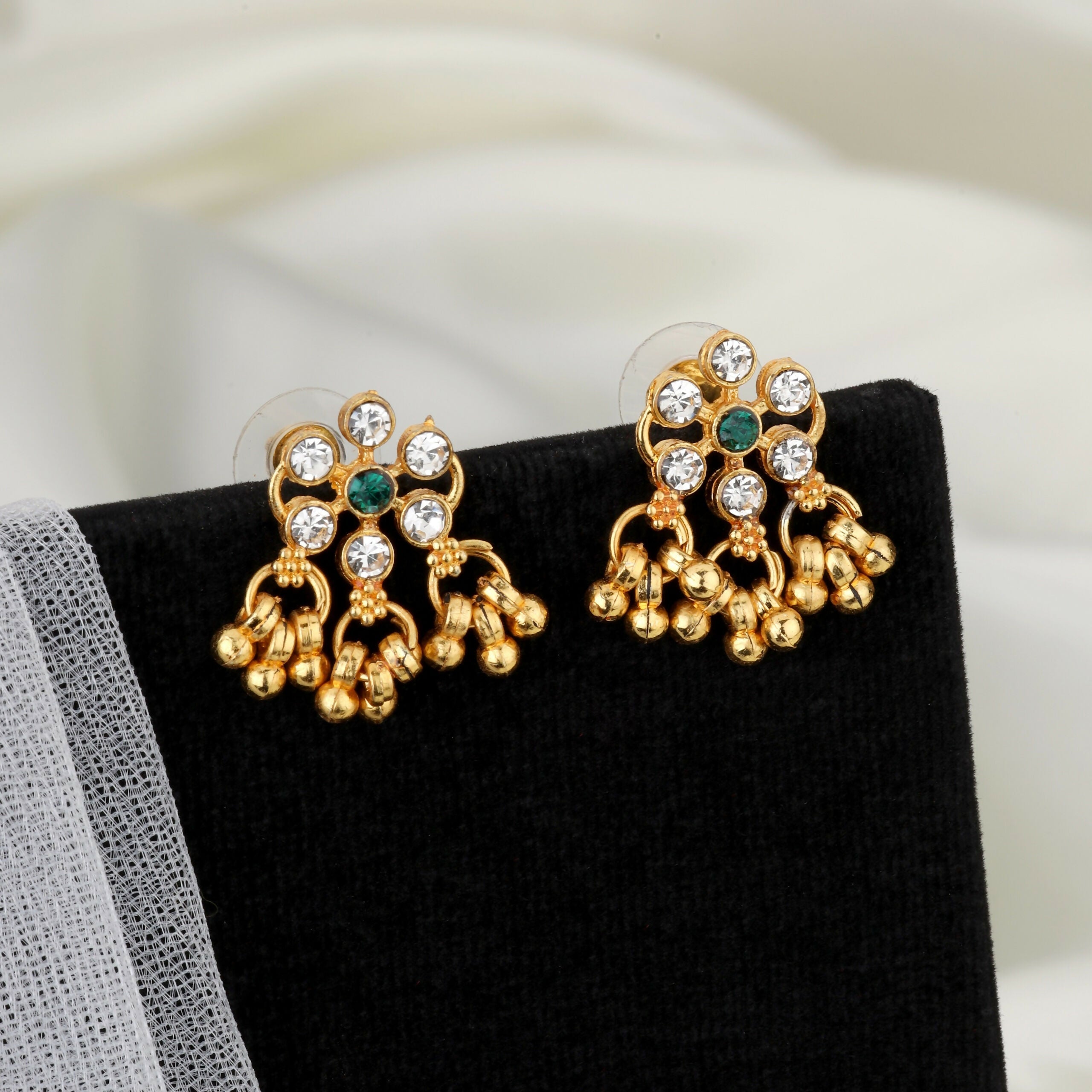 Traditional Gold-Plated Green Enamel Lotus Choker with Pearl Drops