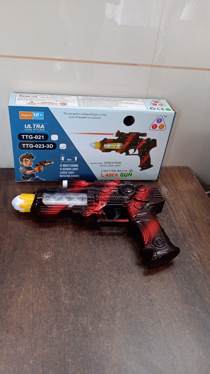 Children's LED flashing sound laser gun toy in futuristic design