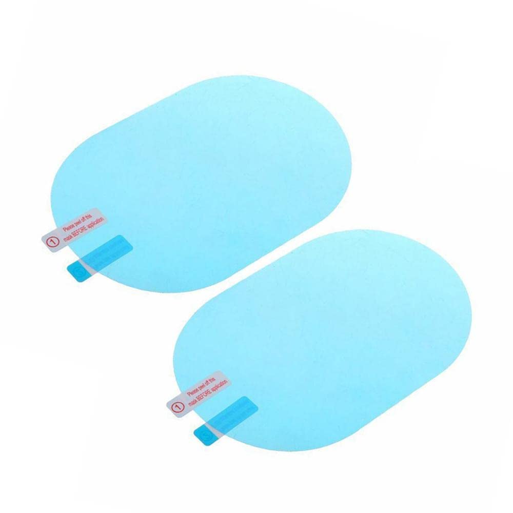 Two light blue oval anti-fog films with red and white tabs are displayed against a white background.