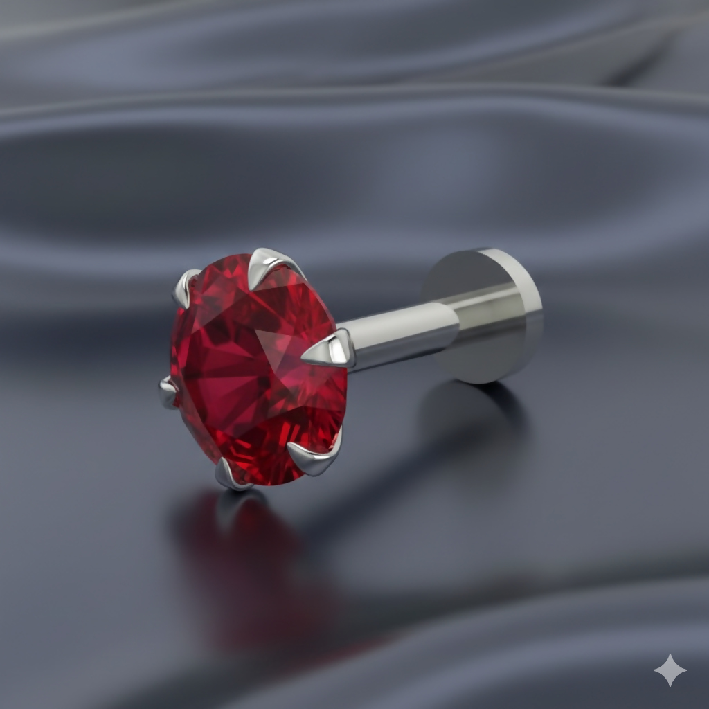 Silver Plated Red Ruby AD Stud NosePin for Women and girls