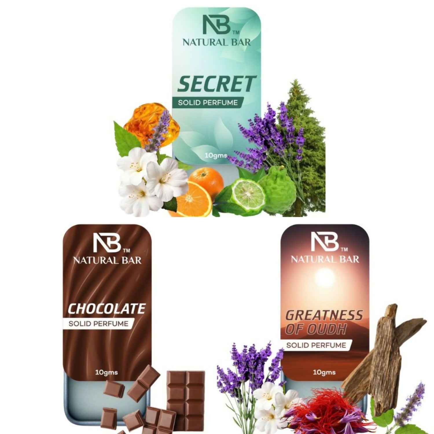 Secret, Chocolate And Greatness of Oud Solid Perfume Combo, Alcohol Free Cologne Strong & Lasting Fragrance, Gifting for Him & Her (10gms/3Pc)